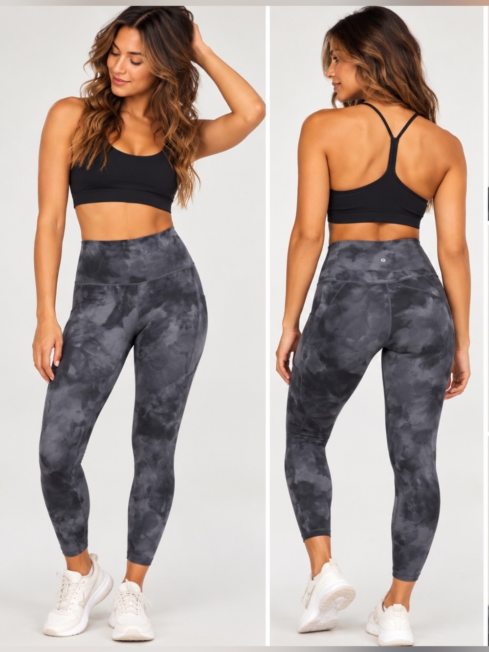 (#12) Lululemon Diamond Dye High Rise Leggings Side Pockets Grey Size 10